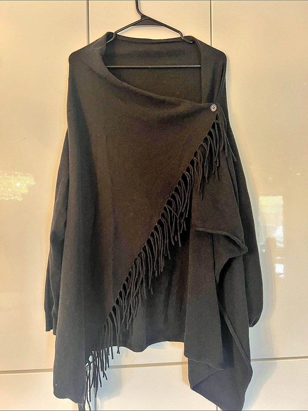 California MoonRise Fringe Asymmetrical Shrug in Black